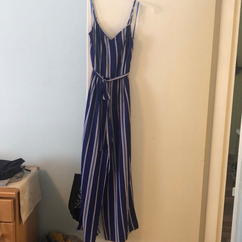 Royal blue and white striped jumpsuit